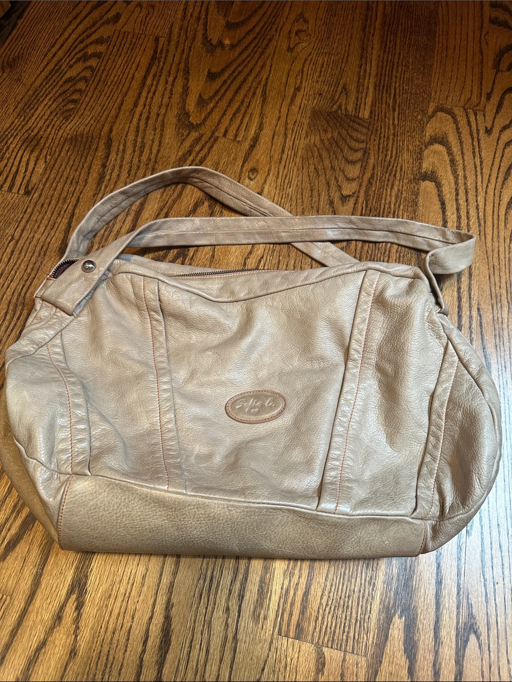 Neutral Taupe Italian Leather Shoulder Bag